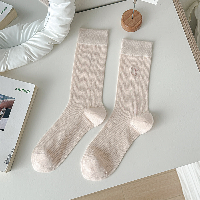 Bow Embroidered Sweet Thin Socks