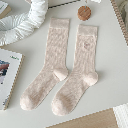 Bow Embroidered Sweet Thin Socks