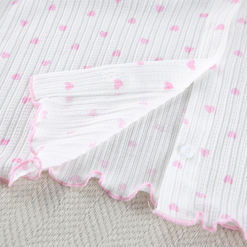 Knit Heart Print Lounge Pajamas Set