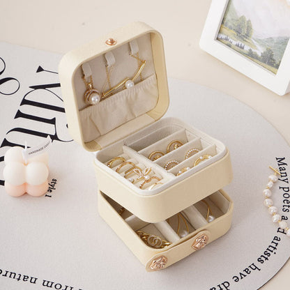 Leather Solid Color Portable Jewelry Case