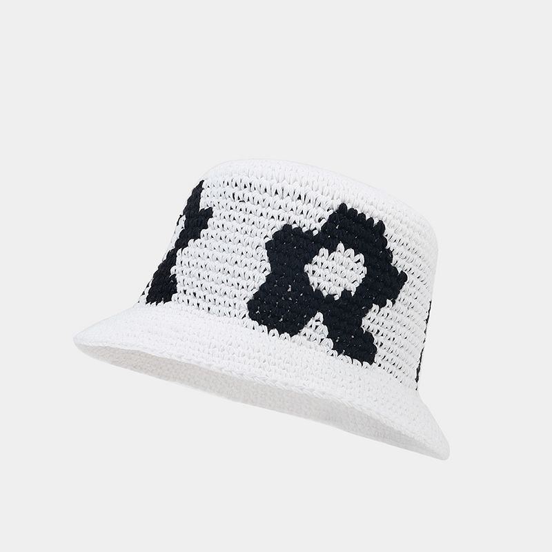 Floral Pattern Contrast Color Crochet Bucket Hat