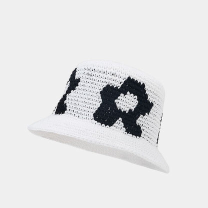 Floral Pattern Contrast Color Crochet Bucket Hat