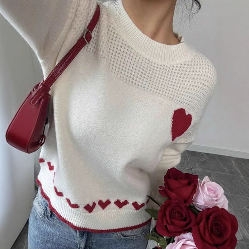 Casual Heart Crew Neck Long Sleeve Sweater