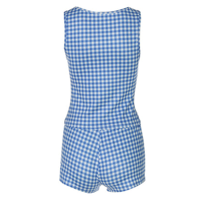 Casual Color Block Plaid Vest Shorts Set