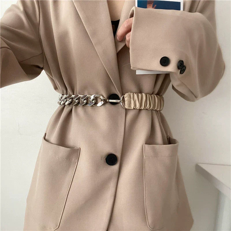 Vintage Stretchy Leather Chain Splicing Belt