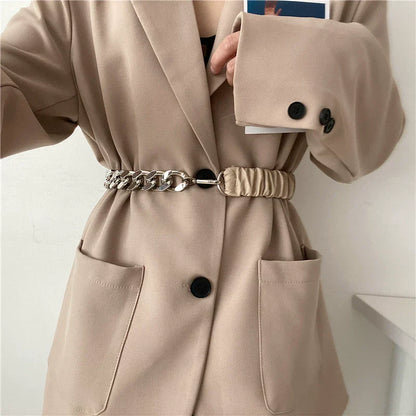 Vintage Stretchy Leather Chain Splicing Belt