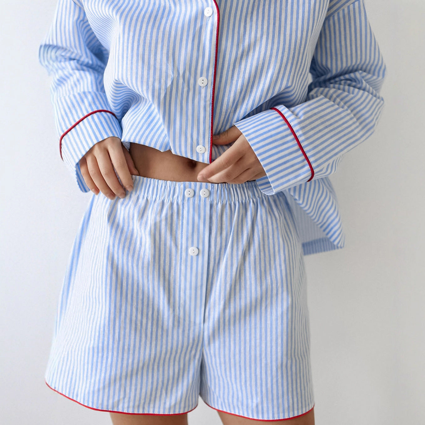 Striped Loose Shirt Shorts Loungewear Set