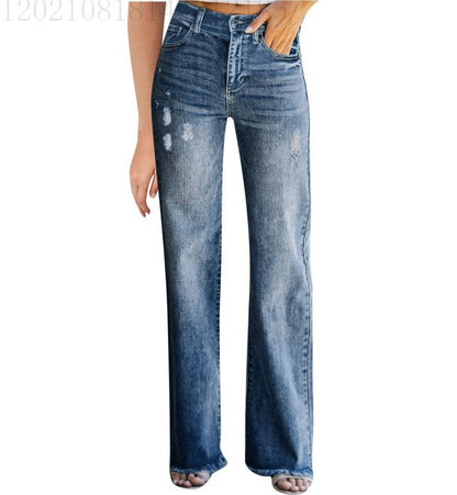 Distressed Denim Pants High Waist Jeans