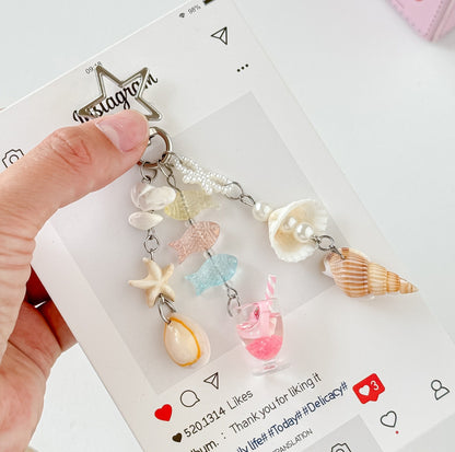 Cute Beaded Seashell Tassel Keychain Bag Charm