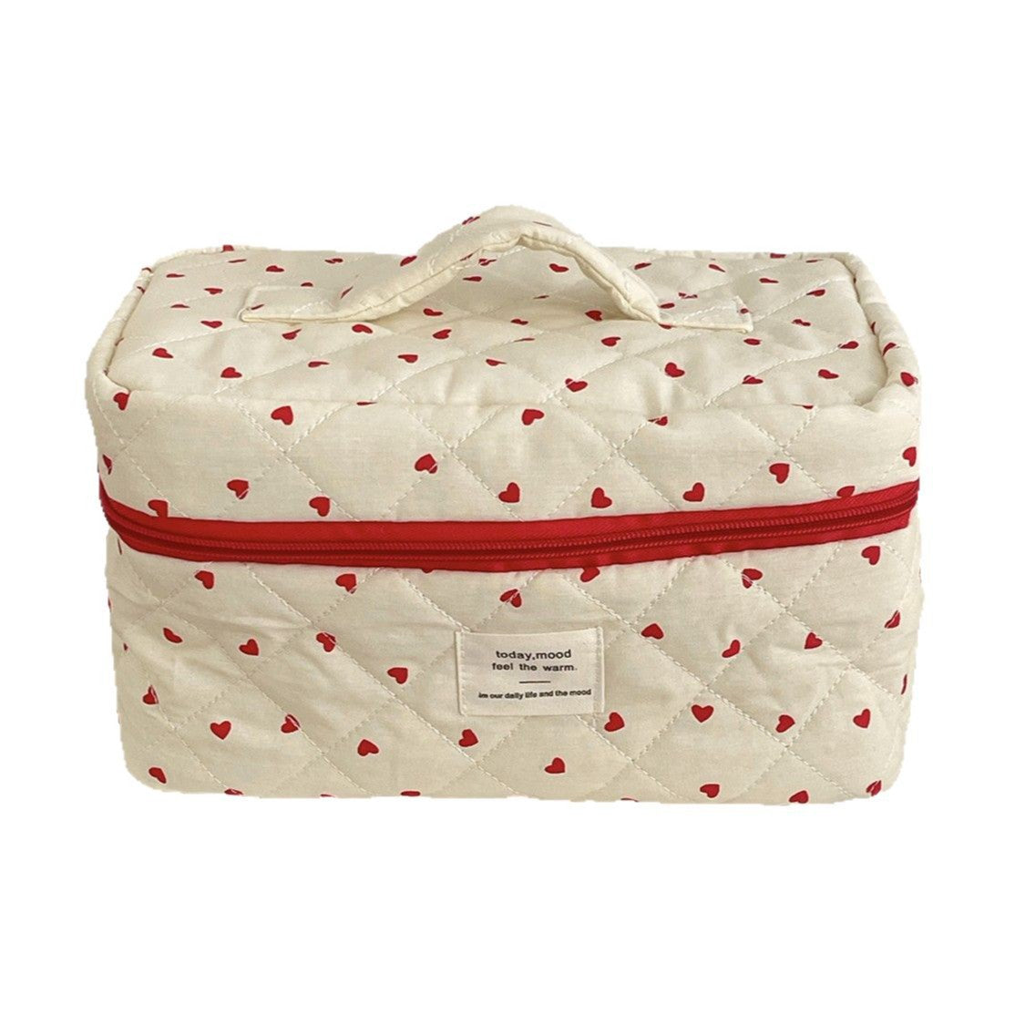 Red Heart Print Large Capacity Makeup Bag
