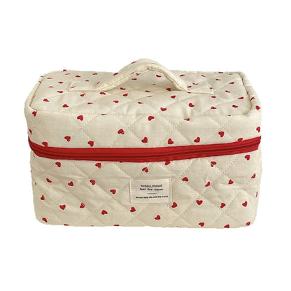 Red Heart Print Large Capacity Makeup Bag