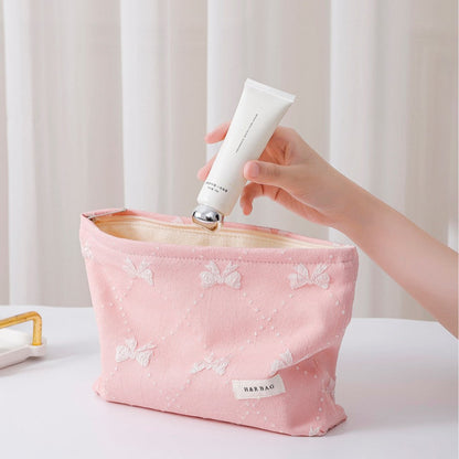 Cute Bow Embossed Portable Makeup Bag