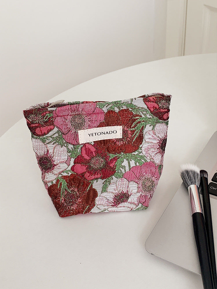 Elegant Color Block Floral Makeup Bag