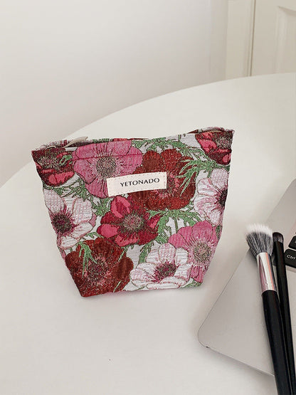 Elegant Color Block Floral Makeup Bag