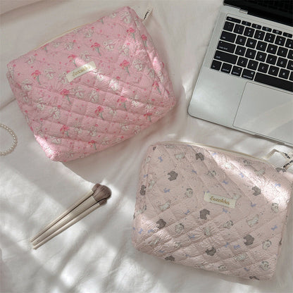 Cute Cartoon Print Cotton Quilted Makeup Bag