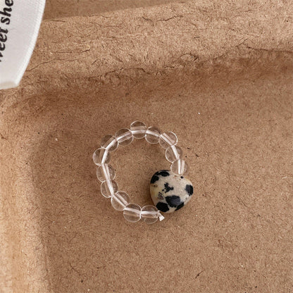 Transparent Raw Stone Heart Beaded Ring
