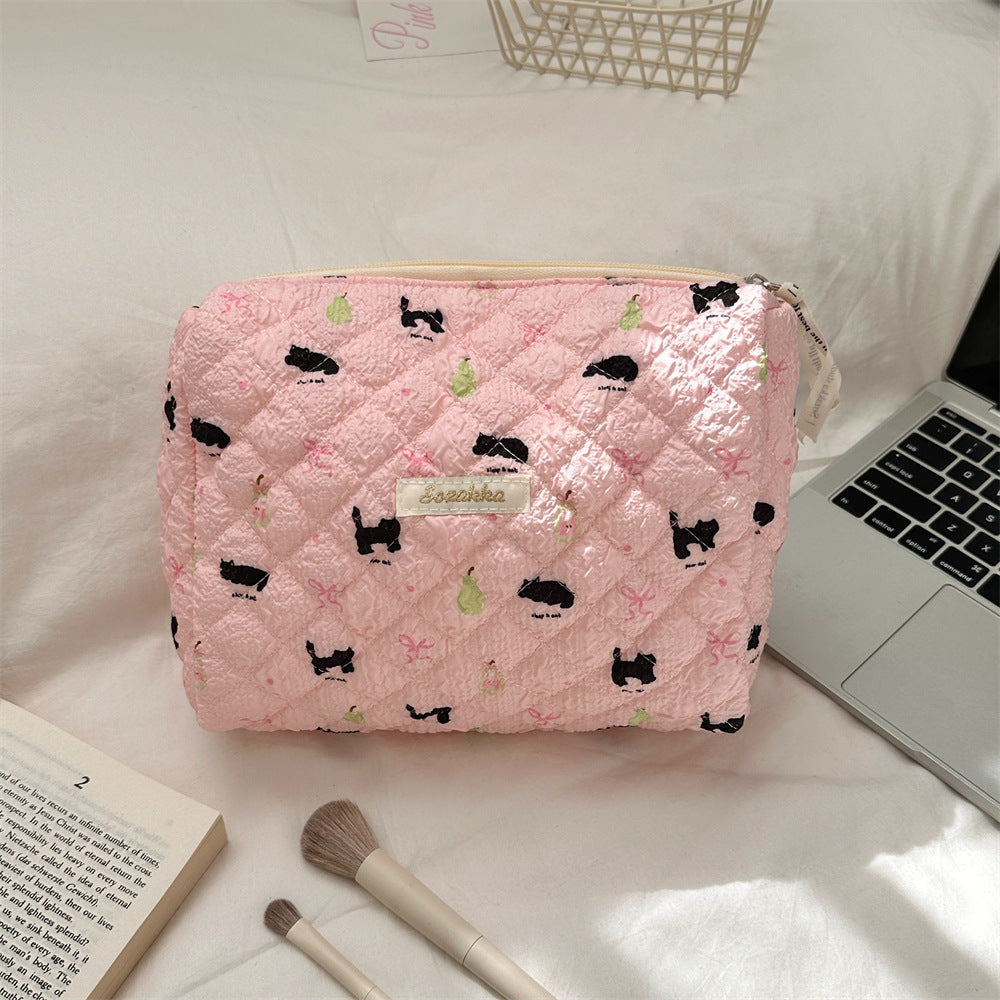 Cute Cartoon Print Cotton Quilted Makeup Bag