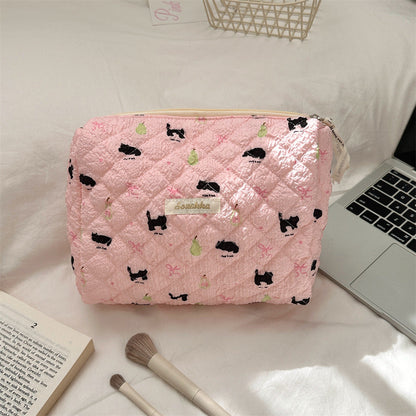 Cute Cartoon Print Cotton Quilted Makeup Bag