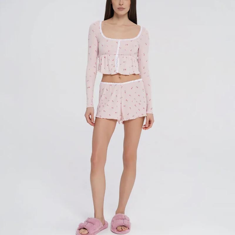 Ruffle Floral Cozy Soft Loungewear Set