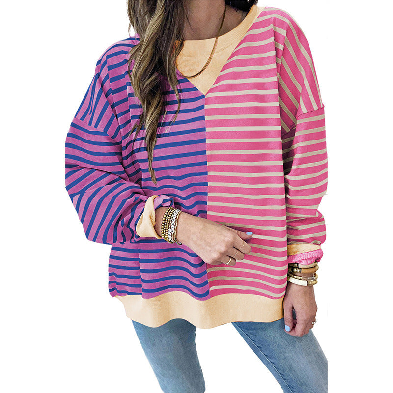 Striped Color Block Casual Pullover Sweatshirt