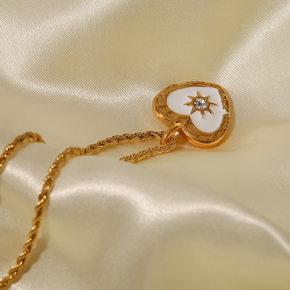 Stainless Steel Heart Zircon Pendant Necklace