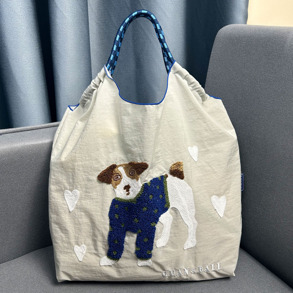 Plush Dog Embroidered Largr Capacity Shopping Bga