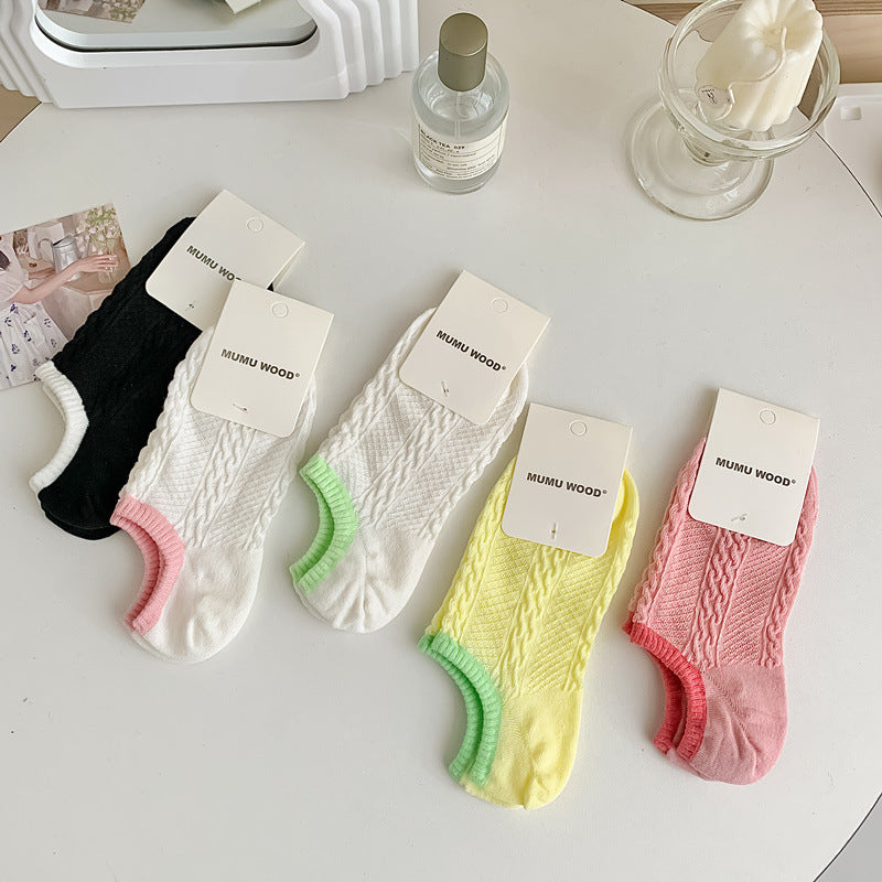 Color Block Sweet Simple Low Ankle Socks