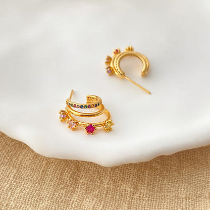 Colorful Zircon Rose Stud Earrings