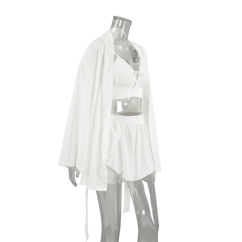 3PCS Solid Color Split Homwear Sets