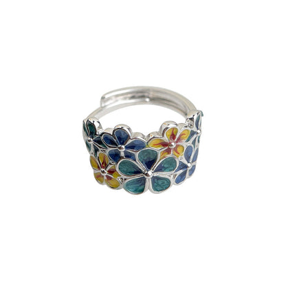Flower Enamel Drip Glaze Open Ring