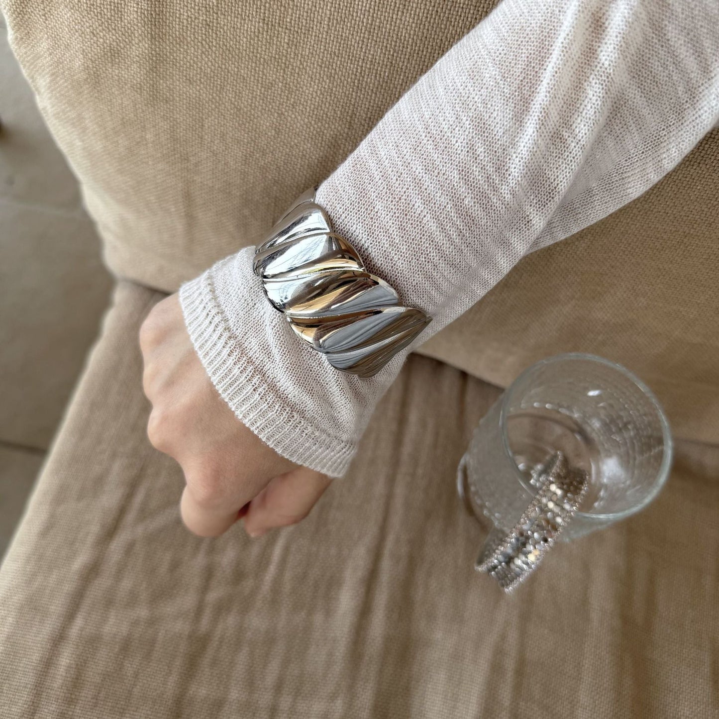 Minimalist Wide Twisted Open Cuff Bracelet