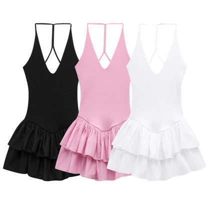 Simple Solid Color Halter Ruffle Dress