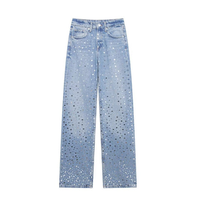 Versatile Sequin Wide Leg Denim Pants
