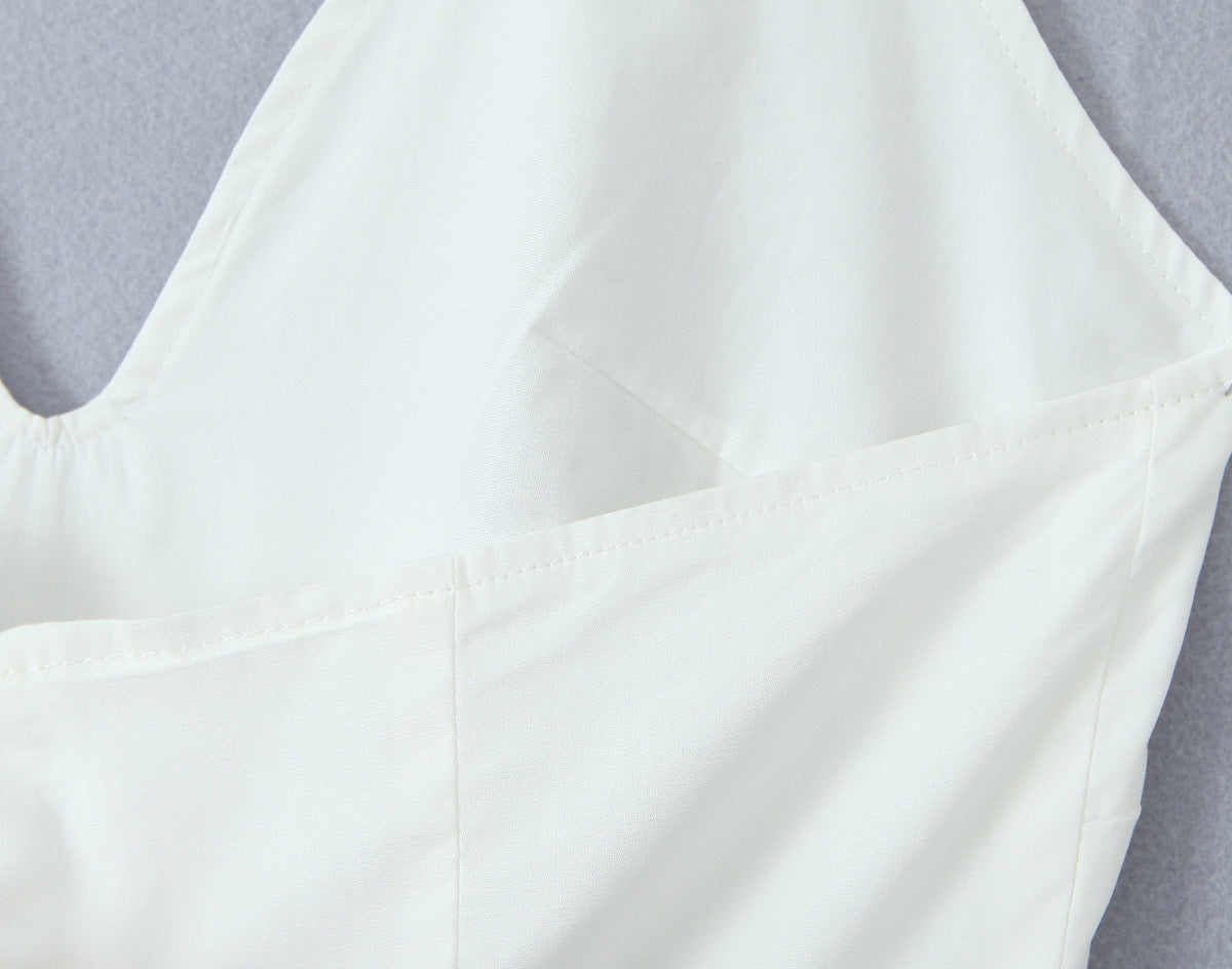 Solid Color Halter V-Neck Ruffle Maxi Dress