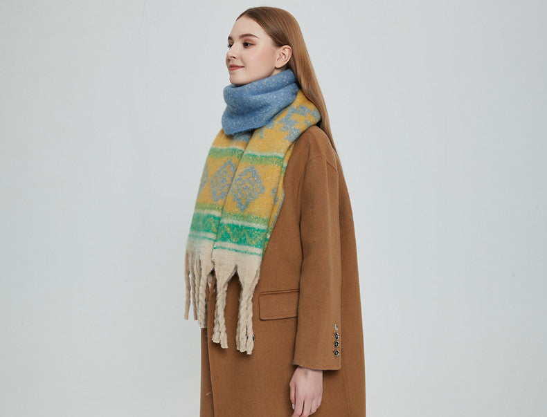 Contrast Color Tassel Mohair Scarves