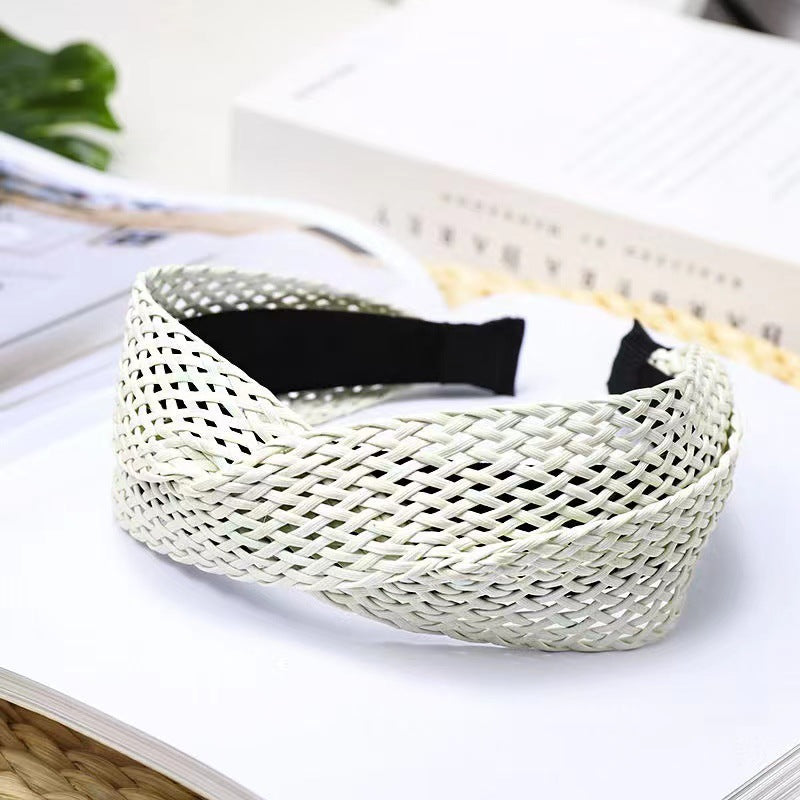 Cross Straw Knot Wide Headbands