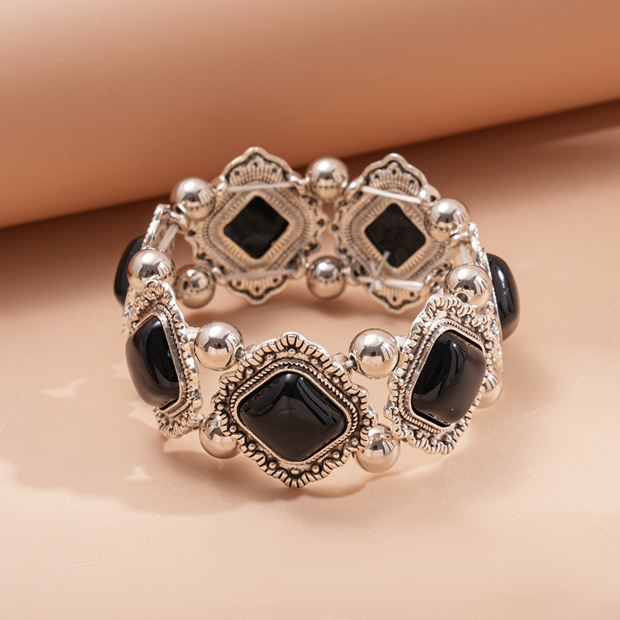Diamond-Shaped Beaded Bangle Stretch Bracelet