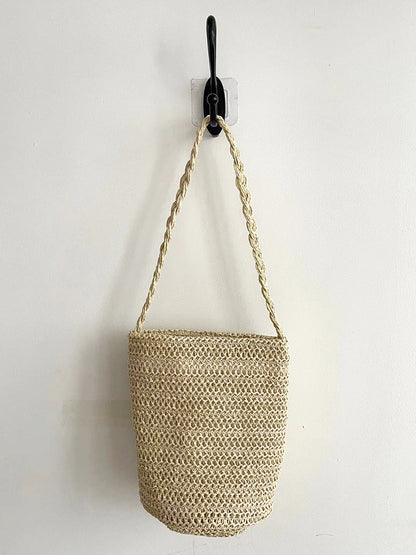 Solid Color Braided Bucket Shoulder Bag