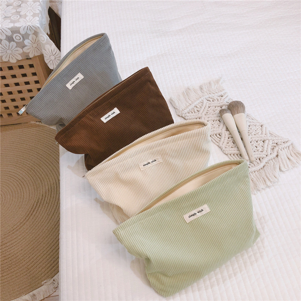 Versatile Solid Color Corduroy Cosmetic Bag