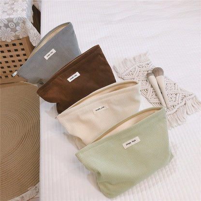 Versatile Solid Color Corduroy Cosmetic Bag