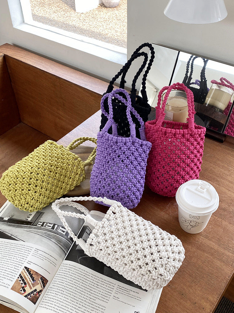 Hollow Out Simple Bucket Woven Bag