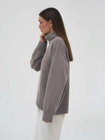 High Collar Loose Solid Color Sweater