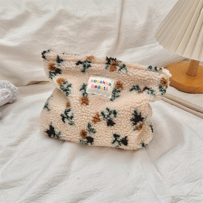 Polka Dot Plushed Large Capacity Make Up Bag