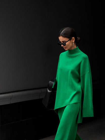 High Collar Irregular Knit Sets