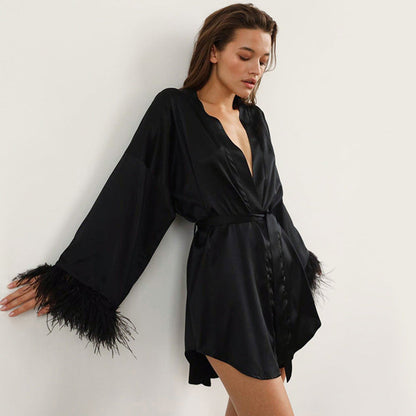 Feather Solid Color Casual Sleepwear Dress