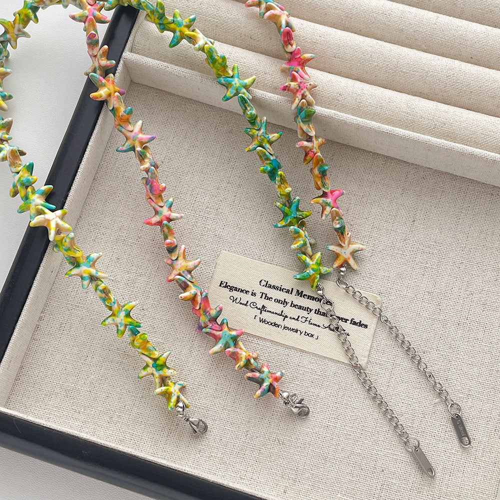 Vintage Turquoise Starfish Beaded Choker Necklace