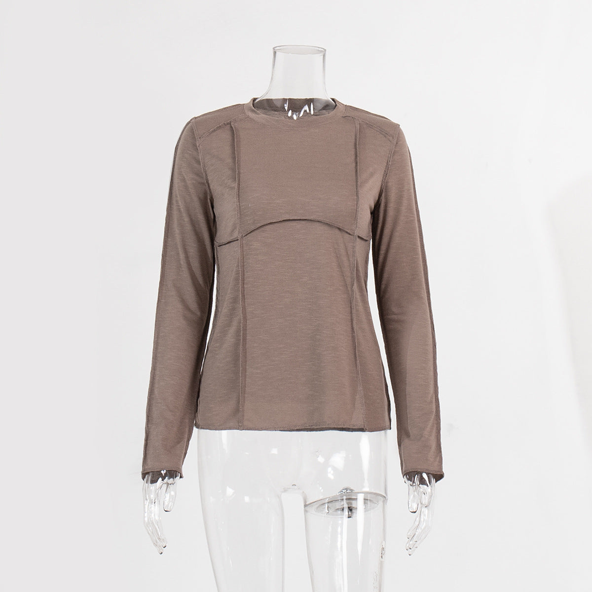 Patchwork Round Neck Simple Tops