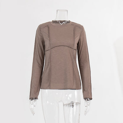 Patchwork Round Neck Simple Tops