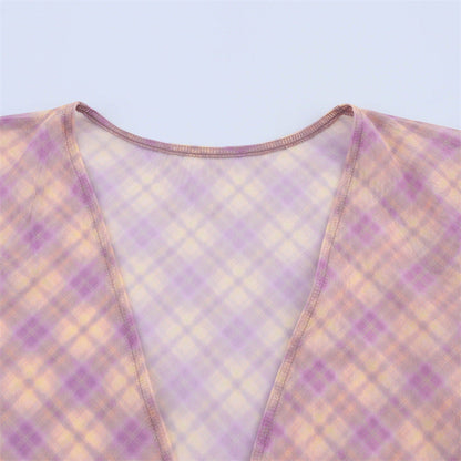 Elegant Printed Plaid Top and Skirt Sets