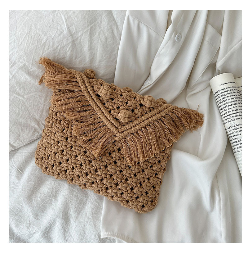 Tassel Woven Beach Knit Shoulder Bag